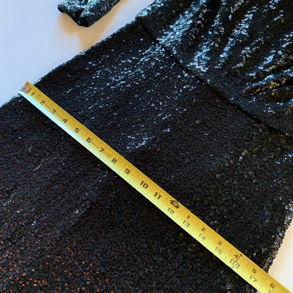 Sequin Cocktail Dress Long, Tadashi Shoji Stretch Black & Copper. Long Sleeve - Picture 13 of 14